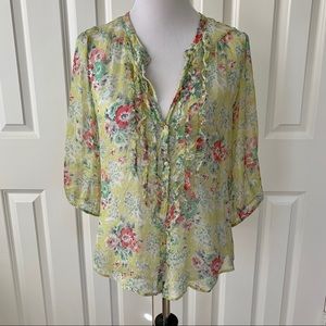 Vintage Zara floral button sheer tunic top M